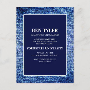 Navyblå Denim College Trunk Fest Inbjudan Vykort