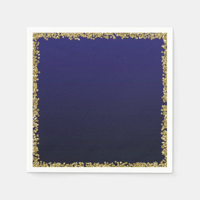 Navyblå doppad guldglitter glam glitter fest pappersservett (Framsidan)