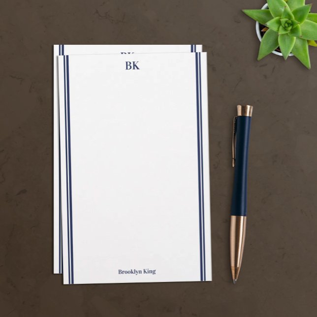 Navyblå dubbla linjer monogram och namn brevpapper (Skapare uppladdad)