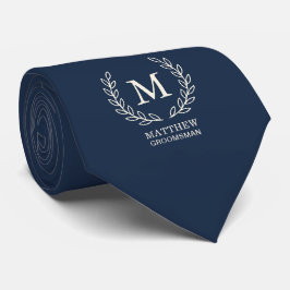 Navyblå Elegant Bröllopssvigmonogram Brudgum Slips