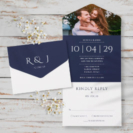 Navyblå Elegant Monogram Bröllopsdatum Foto