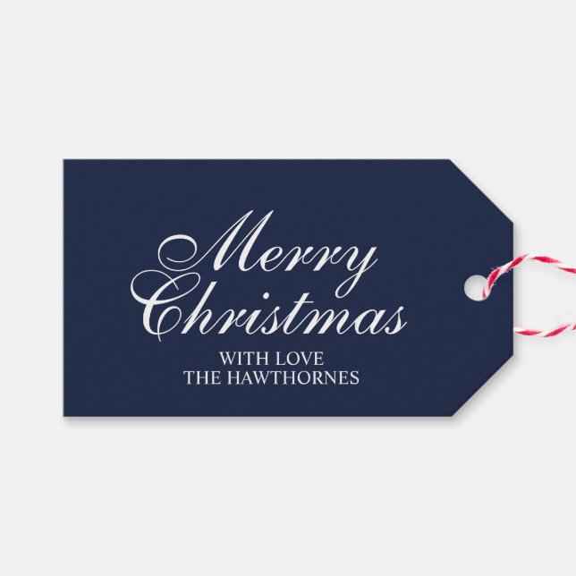 Navyblå Elegant Skrift Klassisk God Jul Presentetikett (Framsidan (Horizontal))