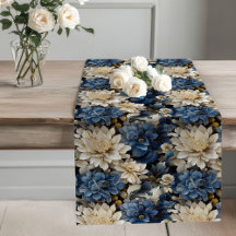 Navyblå elfenbensblommig stilfull elegant matsal  