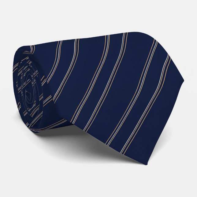 Navyblå Elfenbensgula Pinstripes Slips (Rullad)