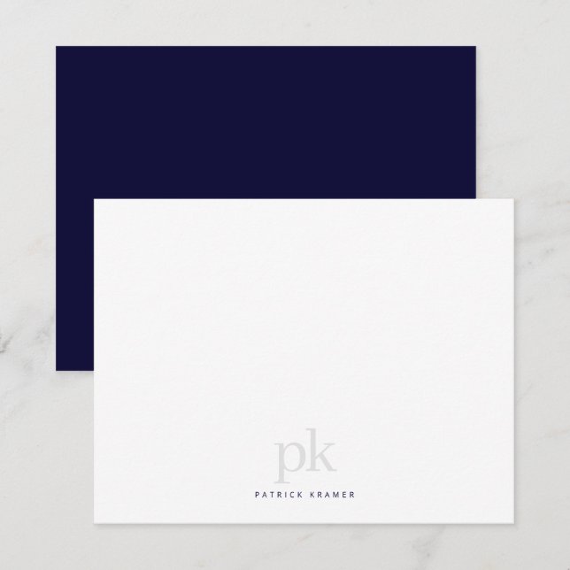 Navyblå Enkel Modern Monogram Professionell Anteckningskort (Fram/baksida)