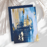 Navyblå & Falsk Guld Folie Bar Mitzvah Inbjudningar<br><div class="desc">Denna chic och moderna Bar Mitzvah-inbjudan har en navyblå bakgrund med penseldrag och falsk guld folie. Anpassa den efter dina behov. Du kan hitta matchande produkter i min butik.</div>