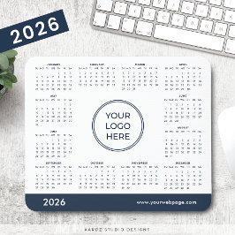 Navyblå företagslogotyp 2026 kalender musmatta