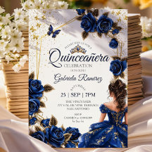 Navyblå Förgylld Tiara Rosor Quinceañera