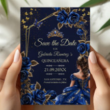 Navyblå Förgylld Tiara Rosor Quinceañera
