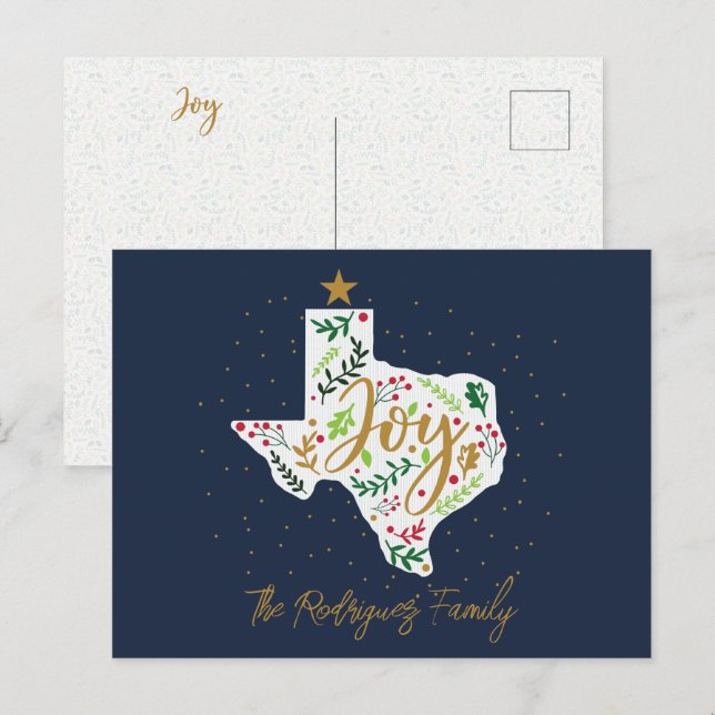 Navyblå glädjehelgdag julgran Texas-form Vykort (Fram/baksida)