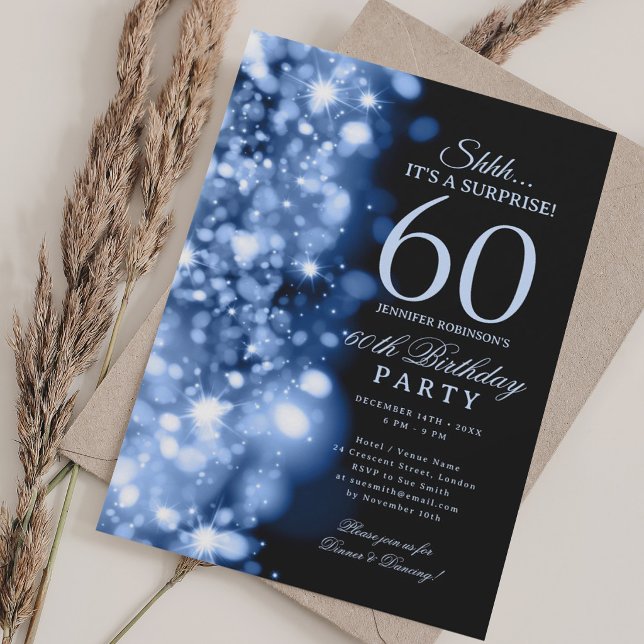 Navyblå Glam Överraskning 60-årsfest Inbjudningar (Navy Blue Glam Surprise 60th Birthday Party Invitation)
