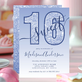 Navyblå glitter skrift Sweet 16 födelsedagsfest Inbjudningar