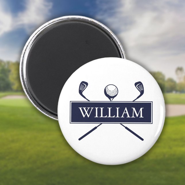 Navyblå golfbollar med personligt namn magnet (Navy Blue Personalized Name Golf Ball Clubs Magnet)