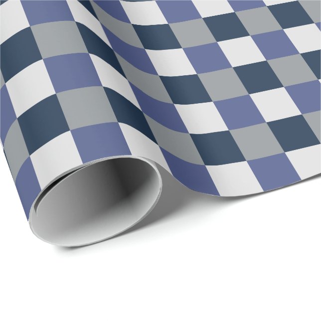 Navyblå Grå Vit Rutig Schackrutig Presentpapper (Rullad Hörn)