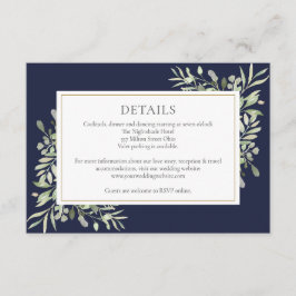 Navyblå grönska Blommig Bröllopsdetalj Tilläggskort