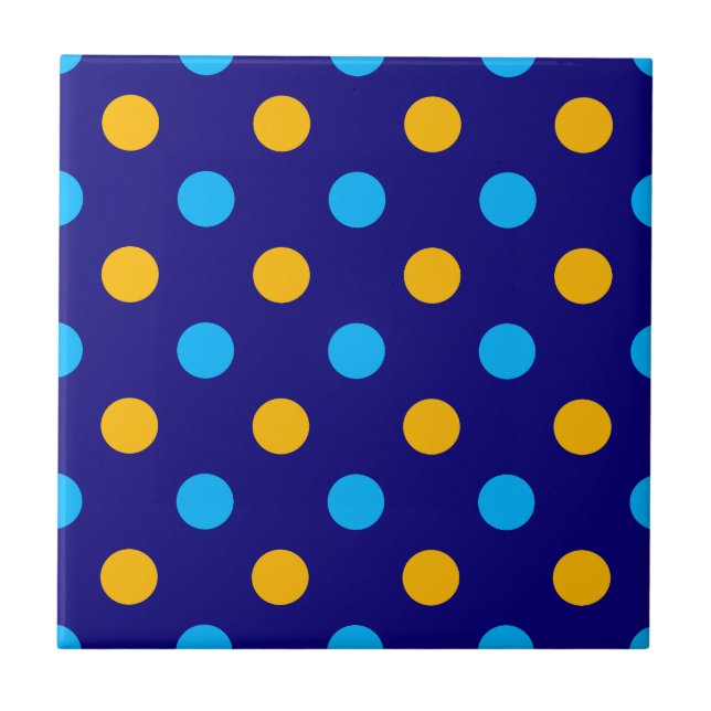 Navyblå Gul Cyan Prickig Design  Kakelplatta (Framsidan)