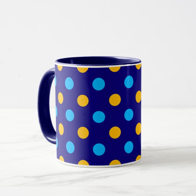 Navyblå Gul Cyan Prickig Design  Mugg (Framsida vänster)