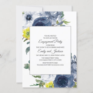 Navyblå gul vit blomsterförlovning inbjudningar