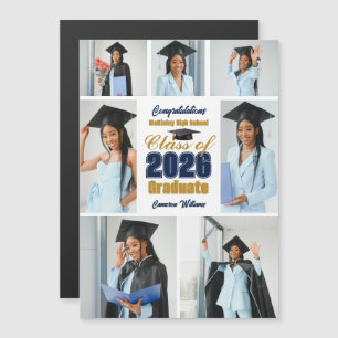Navyblå Guld 2026 Fotokollage Graduate Magnet