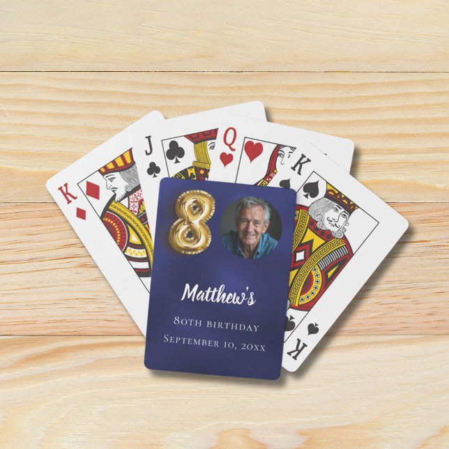 Navyblå guld 80-års fotobursdagskalas casinokort (Skapare uppladdad)