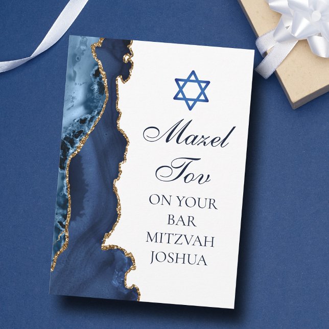 Navyblå guld anpassad Bar Mitzvah Mazel Tov Kort (Skapare uppladdad)