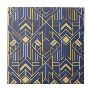 Navyblå guld Art Deco geometrisk mönster Kakelplatta