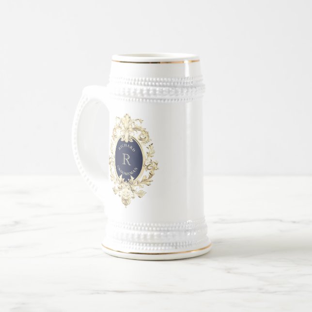 Navyblå Guld Barock Talarpresent Sejdel (Framsida vänster)