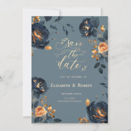 Navyblå Guld Blommor Dammig Blå Spara Datum Datumet