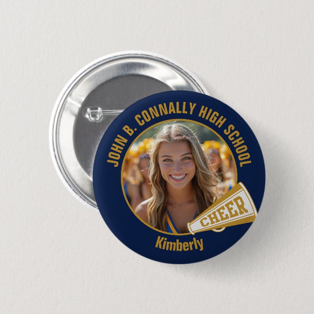 Navyblå guld Cheerleader Foto Högstadiet Knapp (Framsida & baksida)