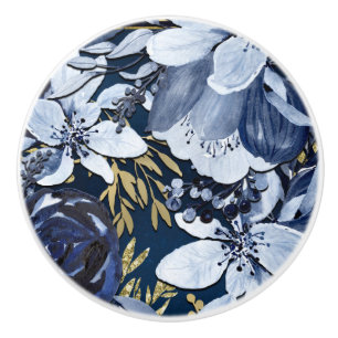 Navyblå & Guld Elegant Modern Akvarellblomma Knopp