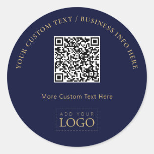 Navyblå Guld Kampanj Företagets Logotyp QR-kod Runt Klistermärke