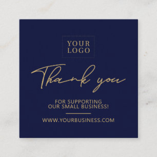 Navyblå & Guld Logotyp Förpackning Tack Fyrkantigt Visitkort
