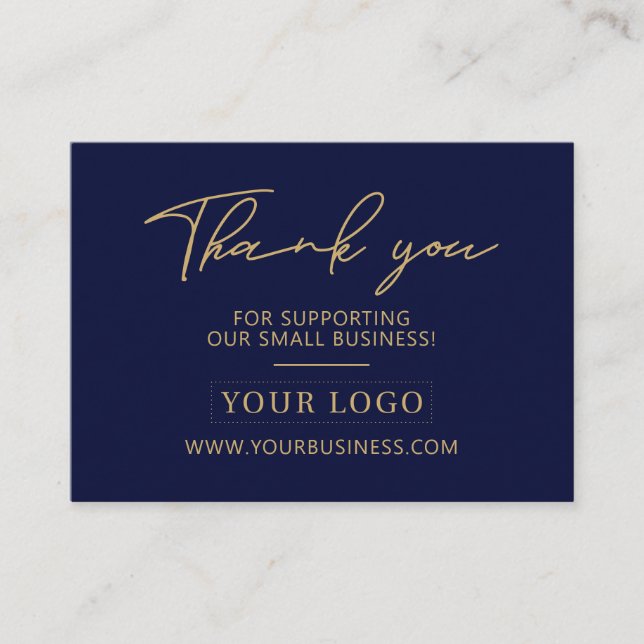 Navyblå & Guld Logotyp Förpackning Tack Visitkort (Framsida)