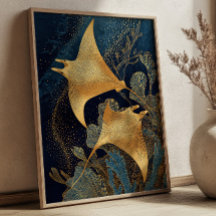 Navyblå & Guld Manta Rockor Elegant Kintsugi Konst