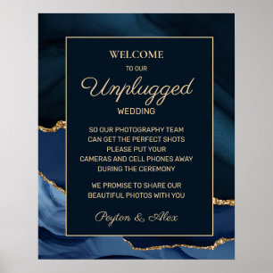 Navyblå Guld Marmor Agat Oansluten Bröllop Poster
