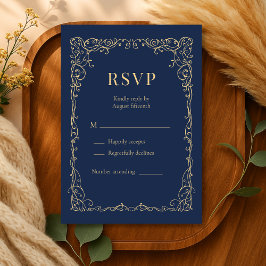 Navyblå guld minimalistisk bröllops-RSVP OSA Kort
