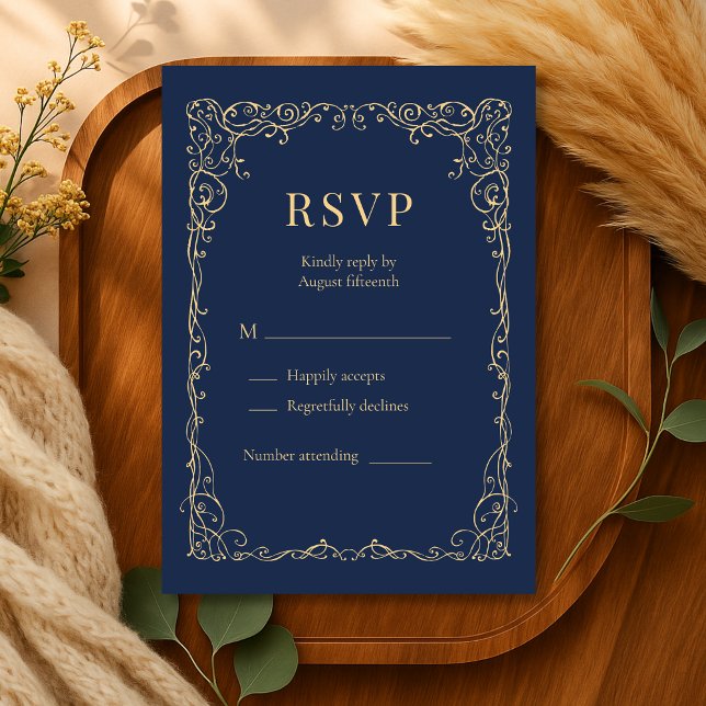 Navyblå guld minimalistisk bröllops-RSVP  OSA Kort (Skapare uppladdad)