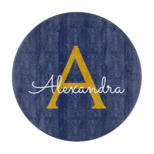 Navyblå guld modern script flickaktigt monogramnam