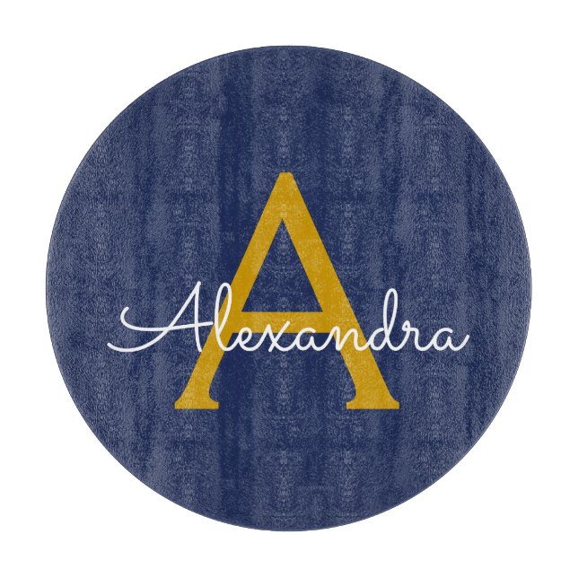 Navyblå Guld Modernt Skript Flicka Monogram Namn (Framsidan)