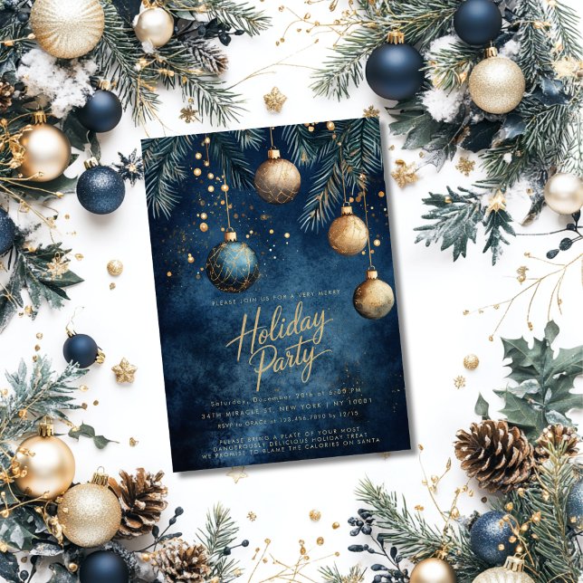 Navyblå Guld Ornament Pyntkulor Jul Högtid Inbjudningar (Skapare uppladdad)