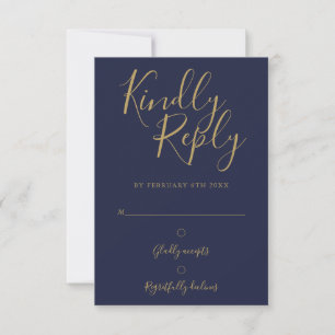 Navyblå Guld Signatur Skript Enkel Modern RSVP OSA Kort