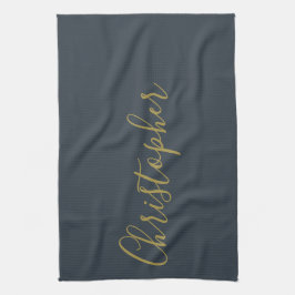 Navyblå Guld Skrift Namn Minimalistisk Monogram Mä Kökshandduk