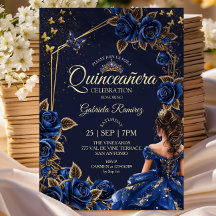 Navyblå Guld Tiara Rosor Quinceañera