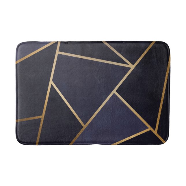 Navyblå Guld Trianglar Geometrisk Elegant Klassisk Badrumsmatta (Framsidan)