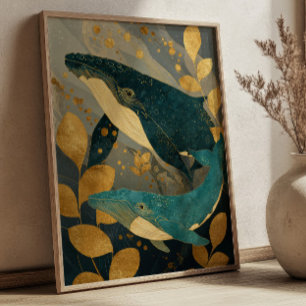 Navyblå & Guld Valillustration Kintsugi Ocean Poster