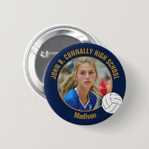 Navyblå Guld Volleybollspelare Foto Högstadiet Knapp