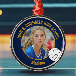 Navyblå Guld Volleybollspelare Foto Jul Julgransprydnad Metall
