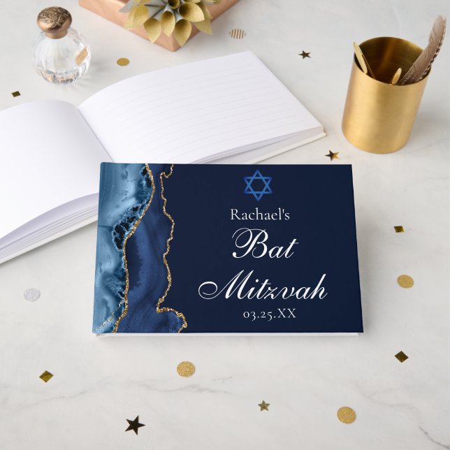Navyblå guldbat mitzvah-fest Personlig Gästböcker (Framsida öppen)