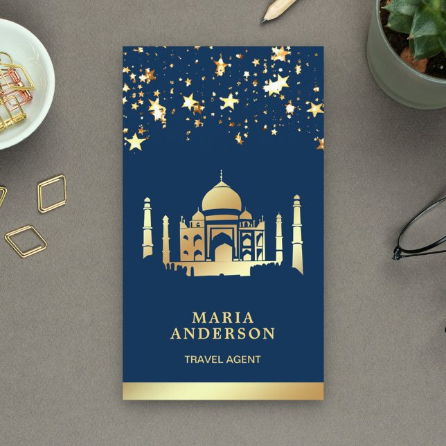 Navyblå guldkonfetti Taj Mahal-resebyrå Visitkort (Skapare uppladdad)