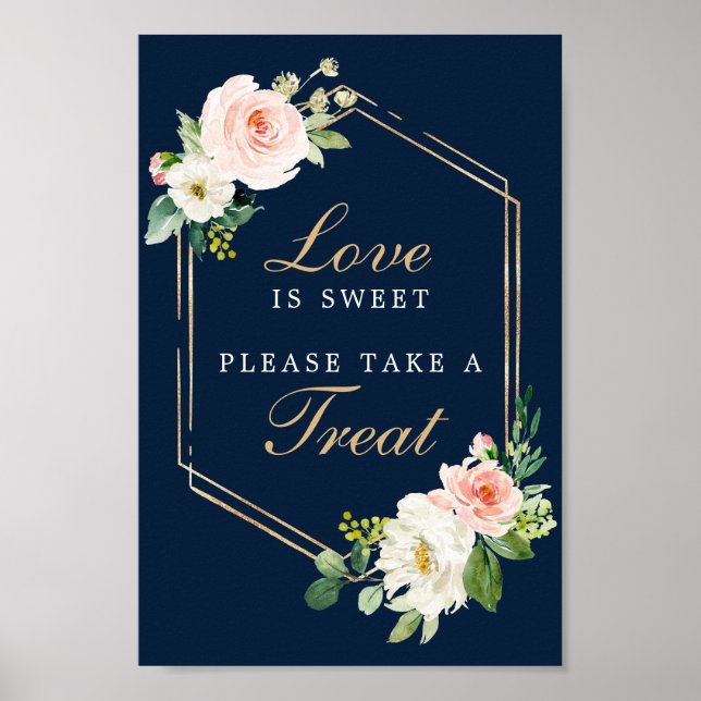 Navyblå Guldros Love Is Sweet Förmånstecken Poster (Framsidan)